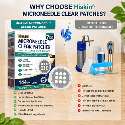 💝Hiskin ® 2-in-1 Microneedle & Hydrocolloid Patch🍀 | Removes raised moles, acne, flat warts, and skin tags | Helps improve wrinkles, scars, and blemishes | Invisible patches for face and body