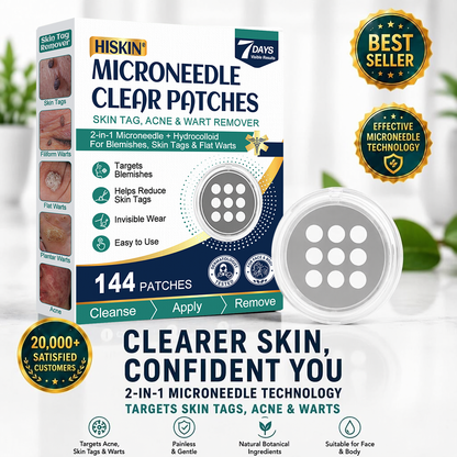 💝Hiskin ® 2-in-1 Microneedle & Hydrocolloid Patch🍀 | Removes raised moles, acne, flat warts, and skin tags | Helps improve wrinkles, scars, and blemishes | Invisible patches for face and body