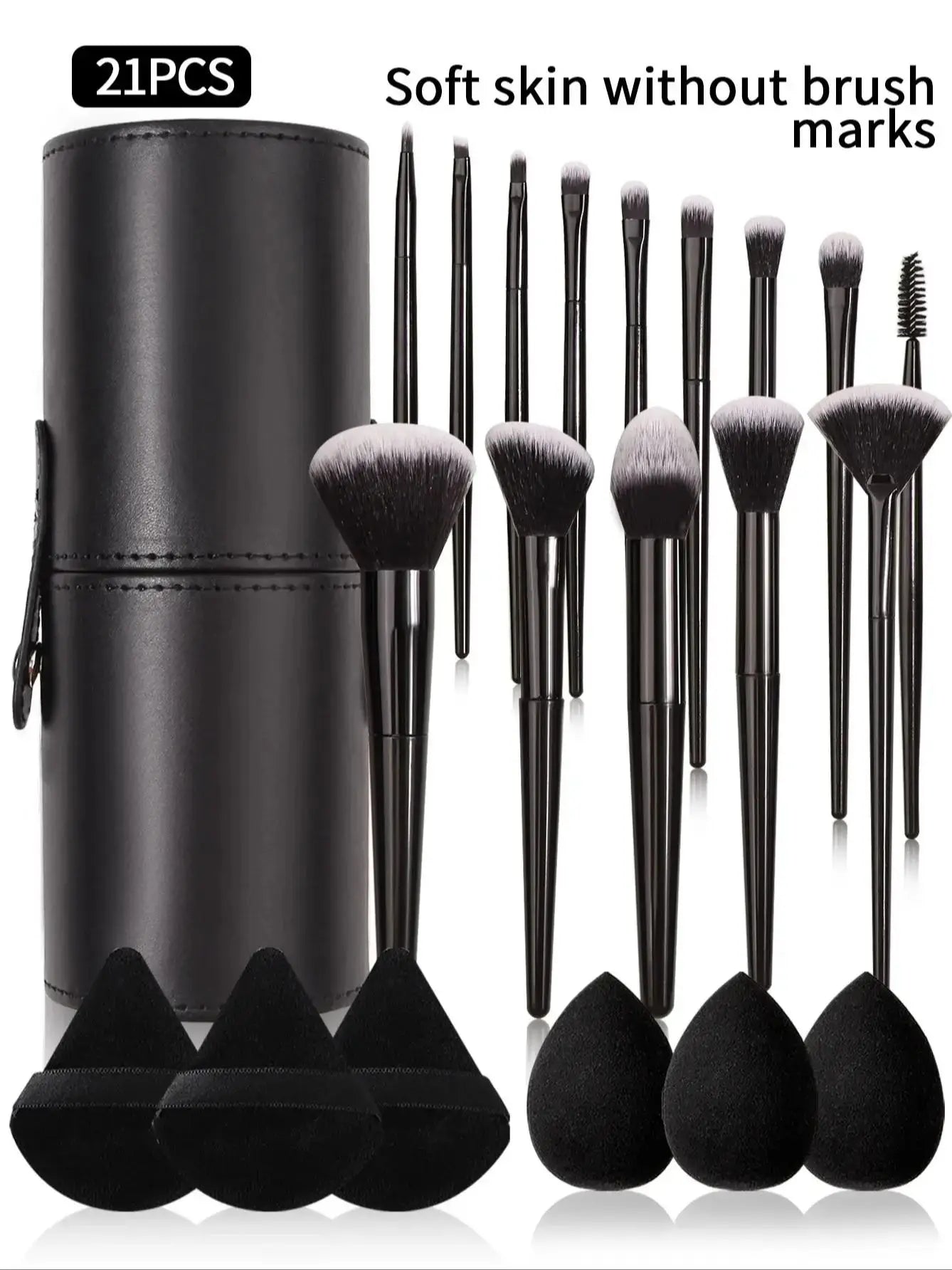 3~21pcs Fashion Makeup Brsuh Set Soft Hair Cosmetic Brushes With Makeup Brush Holder Beauty Egg And Powder Puff