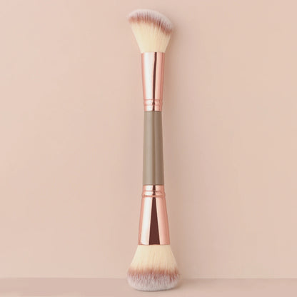 Single Dual-Ended Beauty Brush, Round Blush Brush + Large Powder Brush Soft Bristle Facial Makeup Tool